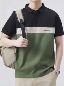 ROMON | เสื้อยืดคอโปโลผู้ชายฤดูร้อนบางๆ ผ้าไหมน้ำแข็งระบายอากาศได้ดี แขนสั้น ครึ่งแขน สีบล็อก แฟชั่นลำลอง ผ้าฝ้ายผสมโพลีเอสเตอร์