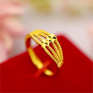 New 2025 Womens Gold Plated Sand Gold Ring Fashionable Elegant Open Ring Wedding Celebration Jewelry That Doesnt Fade