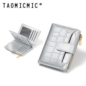 กระเป๋าสตางค์สั้นผู้หญิงสไตล์เกาหลีที่ใส่เงินหนังพับได้แบบเรียบง่ายพร้อมซิปหลายช่องใส่การ์ดลายหิน