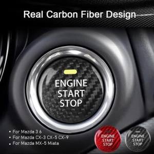 For Mazda 3 6 CX-3 CX-5 CX-9 MX-5 Miata Real Carbon Fiber Car Keyless Engine Start Stop Push Button Cover Sticker Accessories