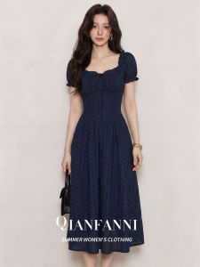 QFN | Slimming Retro French Square Neck Embroidered A-Line Dress
