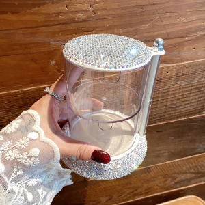 Diamond Embedded Dustproof Makeup Storage Box Powder Compact Lipstick Beauty Blender Organizer High Aesthetic Value Desktop Decor