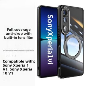 Transparent Pure Color Sony Xperia 1VII Phone Case with Lens Film Magnetic Absorption Protective Cover 1VI360° Rotating Stand Full Protection Business Style for Men And Women