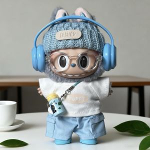 Labubu Blue White Clothing Set Salted Coconut Shell Fabric 17cm Modern Style Suitable for Third Generation Labubu Dolls