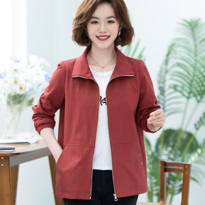 Fashionable Pure Cotton Loose Womens Jacket 2024 New Style Casual Moms Coat Short Outerwear Polo Collar Zipper Closure Long Sleeve