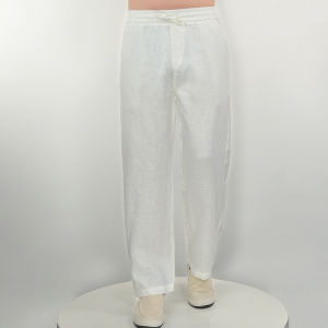 APJ | High-End Pure Linen Mens Summer Thin Wide Leg Casual Pants Loose Straight Business Gentleman Style Long Trousers Breathable