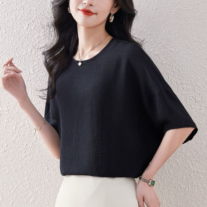 Fashion round Neck Short Sleeves Cotton and Linen T-shirt Womens Summer Wear New Arrival All-Matching Loose Casual Slim Looking Belly Covering Mom Top