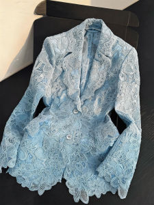 DANTING | Elegant High-end Blue Lace Blazer