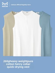 Miiow | Mens Fitness Sports Vest Pure Cotton Henry Collar Seamless Breathable Quick Dry Moisture Wicking Standard Fit Summer Casual