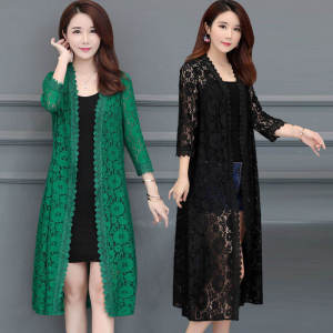 Summer Long Loose Knitwear Lace Trimmed Cardigan