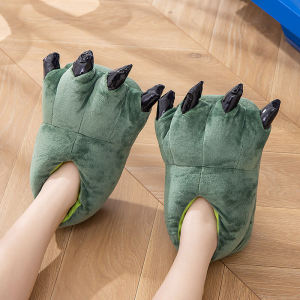 รองเท้าแตะผู้หญิงผ้าฝ้ายลายมังกรน่ารักสำหรับฤดูหนาว รองเท้าแตะผู้ชายแบบบุขนหนา รองเท้าแตะแบบบุขนสำหรับคู่รัก รองเท้าแตะบุขนสำหรับในบ้าน