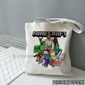 World of Warcraft Canvas Bag Large Capacity Zipper Student Carry Books out Single Shoulder Handbag Cartoon Print Casual Tote Bag