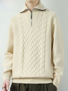 HENGYUANXIANG | Stylish Thickened Loose Mens Knitted Sweater High Collar Zipper Twist Winter Fashion City Casual Loose Fit Full Sleeve