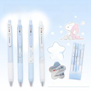 Smooth Drying Neutral Pen Set 4 Pieces Snuppy Series Stationery for Note Taking Signing Bullet Head Click Type Black Ink