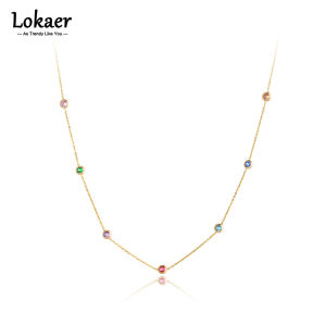 Lokaer Trendy Titanium Stainless Steel Colorful CZ Crystal Choker Necklace Bohemia Beach Pendant Chain Jewelry For Women N21196