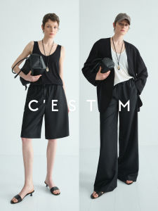 กางเกงขายาวผ้าขนสัตว์โพลีเอสเตอร์คุณภาพสูง CEST M ทรงตรงเอวต่ำ ฤดูร้อน 2025 กางเกงขายาวทรงหลวมสำหรับผู้หญิง