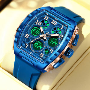 LIGE Sub Brand FOXBOX Square Digital Electronic Men Watch Fashion Silicone Waterproof Luminous Dual Display Quartz Watches for Men+Box