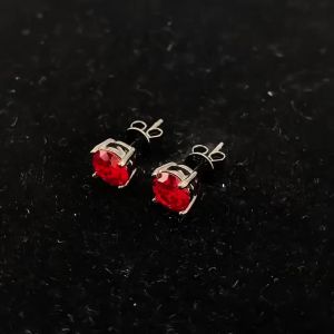 925 Silver 1 Carat * 2 Red Moissanite Earrings Classic Trend Fashion Men and Women Style