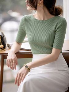 Basic House | Yellow Off-Shoulder Cinched Waist Knit Top