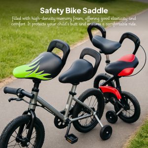 Kids Bike Saddle Waterproof PU Saddle Mountain Bike Seat with Handle Extra Wide for Folding Bike MTB Road Bike