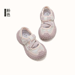 Breathable Mesh Sporty Leather Girls Sandals Boys Sport Shoes Summer Low Cut Slip-On Childrens Footwear Airy Comfortable Footwear