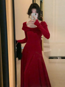 Ge·an·fei | Festive Red Knit Dress for Women Early Autumn Style Layering