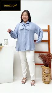 MELARGE - MELARGE - Kemeja Yuri Cricle Airflow Jumbo 3xl 4xl 5xl 6xl Wanita Big Size Kringkel Cewe Atasan Blouse Ld 120 Dl 130 140 150 Korean Style Kemeja Kerja Jumbo