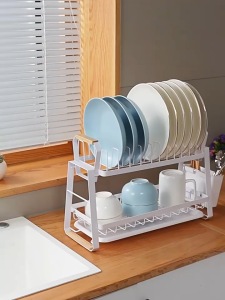 🔥OCT Nordic 2 Layers Dish Drying rack with Drainer Tray🔥 Detachable 🔥Utensils Holder 🔥Space Saving