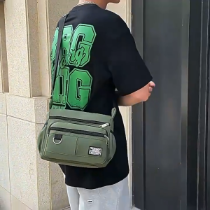 กระเป๋าสะพายข้าง ผ้าแคนวาส ผู้ชาย ใส่ของได้เยอะ เปิดใช้งานได้ 8 ช่อง สายปรับสั้นยาวได้