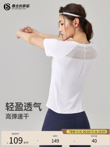 Breathable Quick Dry Short Sleeve Womens T-Shirt Sports Fitness Yoga Running Clothes Thin Regular Fit round Neck Top