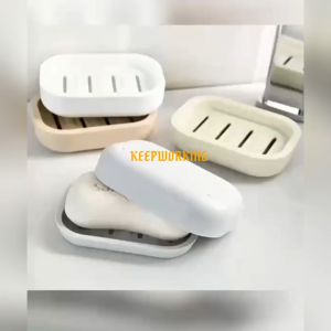 Bath Sink-Mounted Double Layer Water Draining Soap Dish with Lid