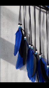 Handmade Devils Eye Dreamcatcher Wind Chime Pendant Blue Black Feather Tassel Bohemian Style Home Decoration Wall Hanging Bedroom Living Room Wall Art