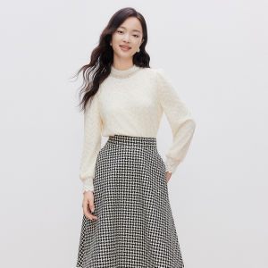 Koradior | Elegant Beaded Long Sleeve Stand Collar Blouse