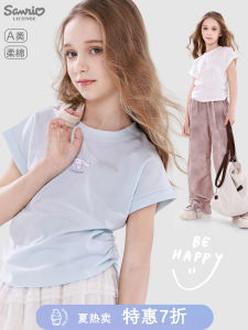 Fashionable Short Sleeve T-Shirt for Girls Childrens Thin Top Summer Base Shirt Casual Style Cotton Polyester Material