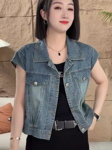Casual Short Sleeve Denim Shirt for Women Fashionable Versatile Summer Style Loose Fit With POLO Collar