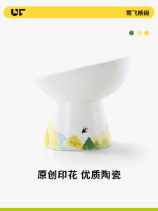 UFBemo Ceramic Cat Bowl Deep Slope Mouth Pet Food Dish Large Diameter Water Bowl Dog Food Bowl with Neck Protection