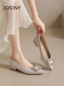 Josiny | Elegant Pointed Toe Wedge Pumps Easy Slip-on Wedding Shoes