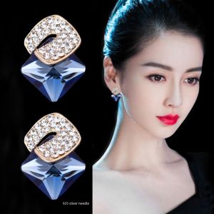 Black Crystal Pure Silver Earrings 2024 Style round Face Elegant High End French Drop Earrings Fashionable Jewelry for Women