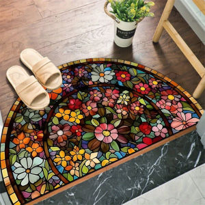 VIKAMA American Vintage Floral Half-Circle Doormat Entrance Anti-Slip Welcome Mat Durable Indoor/Outdoor Area Rug Home Decor