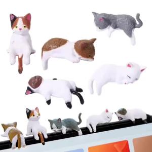 5Pack Cartoon Mini Cat Ornaments Car Screen Edge Decoration with Non-Slip Base Healing Cat Micro Landscape Model Car Accessories