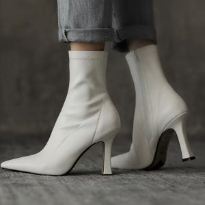 IELGY womens retro versatile elastic slim pointed toe martin boots