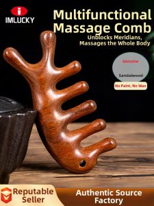IMLUCKY | Dolphin Tail Fishbone Massage Comb Golden Silk Sandalwood Hair Care Detangling Tool Scalp Massage Home Therapy Hairdressing