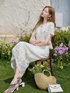XIANGYING | French Style White Lace Dress Set
