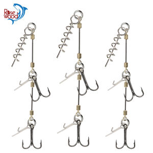 RoseWood Stinger Rig Hook for Softbait Shad Belly Pike Treble Fishing Hooks #6 #1 #1/0 Cork Screw Spin Rig Bass Pesca Equipment