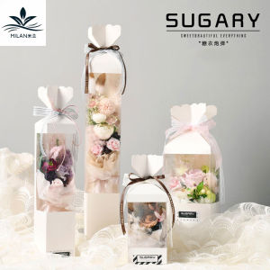 Square Folding PVC Paper Box Rose Flower Bouquet Insert Box Three Eight Festival Candy Coated Cannon Flower Gift Box