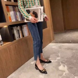 Womens Patent Leather Doll Shoes 3cm Thick Bottom Pointed Toe Office Womens Shoes