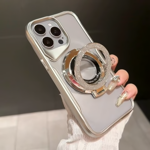 Titanium Luxury Clear Plating Case iPhone 15 14 13 12 11 Pro Max XR X XS Max Foldable magsafe Bracket Casing iPhone 15 14 13 12 11 Pro Max XR X XS Max Shockproof