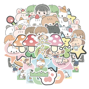 Cute Bear Rabbit Stickers 50 Pcs Light Colored Healing Design Waterproof for Phone Computer Notebook Water Cup Power Bank iPad Luggage Desktop Wall