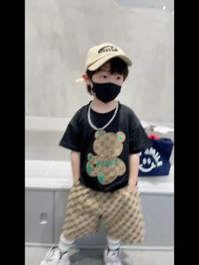 bambeau Boys Clothing Set Clothing Set Boys Cotton Fashion Short Sleeve and Shorts Two Piece Set
