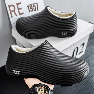 Winter new mens velvet shoes waterproof and non-slip rain boots outdoor fishing casual shoes comfortable cotton slippers